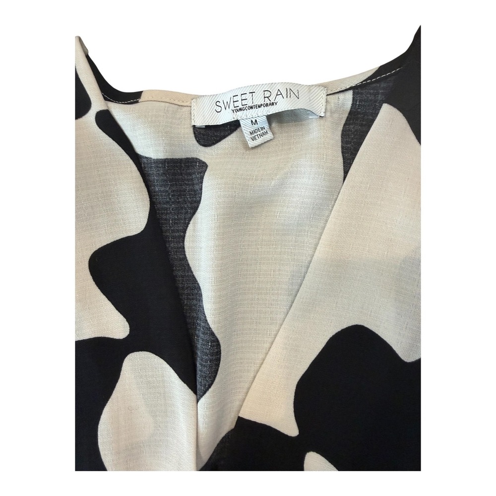 Sweet Rain Black White Abstract Print Kimono  Peplum tie waist  V-Neck Medium - Picture 2 of 6